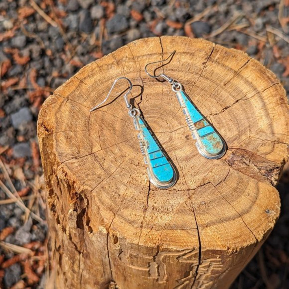 Native American Dangle Earrings Raindrop Turquoise Zuni‎ Handmade Jewelry*** - Picture 3 of 10